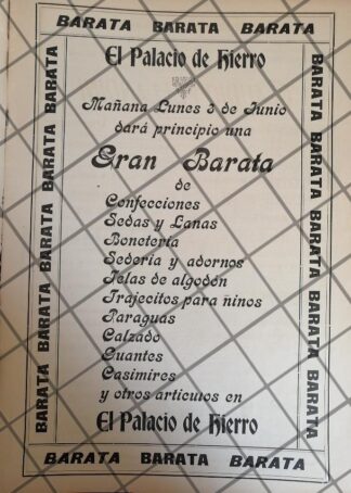 CARTEL PUBLICITARIO ANTIGUO EL PALACIO DE HIERRO 1907 -77