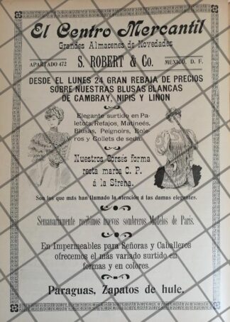 CARTEL ANTIGUO TIENDA EL CENTRO MERCANTIL 1907 -29