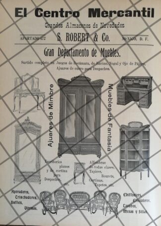 CARTEL ANTIGUO MUEBLES TIENDA EL CENTRO MERCANTIL 1907 -30