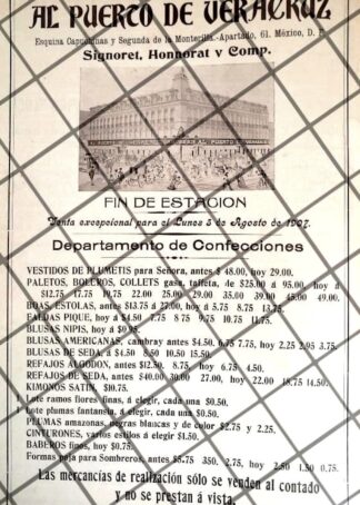 PUBLICIDAD ANTIGUA TIENDA EL PUERTO DE VERACRUZ 1907 /20