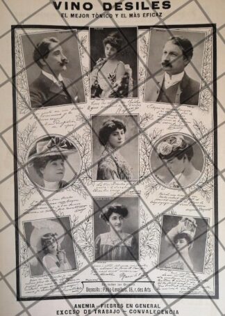 CARTEL PUBLICITARIO VINO DESILES Y CANTANTES DE OPERA 1907