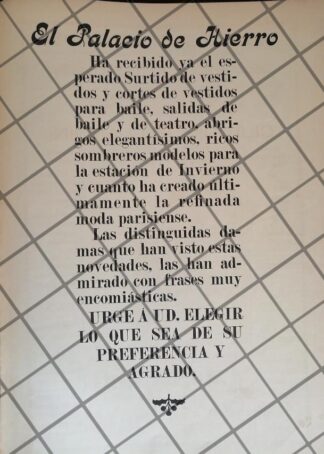 CARTEL ANTIGUO EL PALACIO DE HIERRO 1907 -87