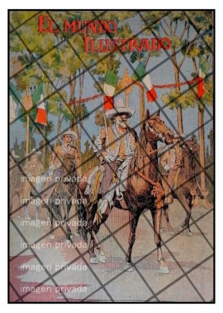 PORTADA ANTIGUA 1907 DESFILE CHARROS A CABALLO Y BANDERAS RARAS