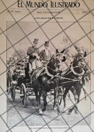 PORTADA ANTIGUA PORFIRIO DIAZ EN CARRUAJE 1907