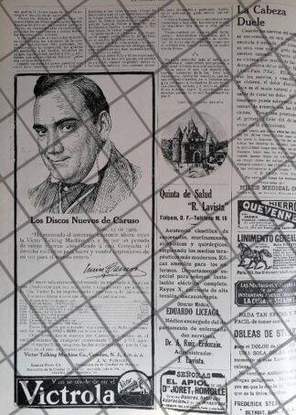 CARTEL ANTIGUO DISCOS VICTROLA Y ENRICO CARUSO 1910