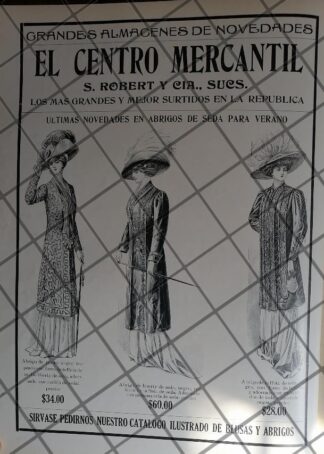 CARTEL ANTIGUO TIENDA EL CENTRO MERCANTIL 1910 -20