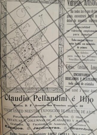 CARTEL ANTIGUO VIDRIERAS CLAUDIO PELLANDINI 1910 -31