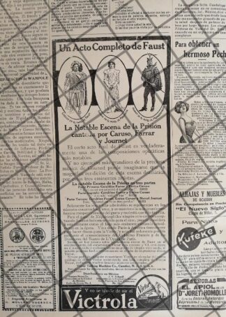 CARTEL ANTIGUO GRAMOFONO VICTROLA Y ENRICO CARUSO 1910
