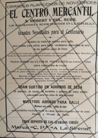 CARTEL ANTIGUO TIENDA EL CENTRO MERCANTIL 1910 -26