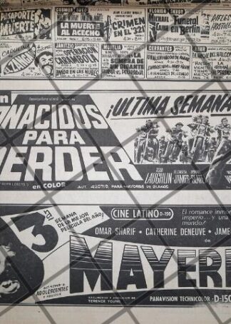 CARTELERA DE CINE RETRO NACIDOS PARA PERDER Y OTROS 1969