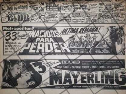 CARTELERA DE CINE RETRO NACIDOS PARA PERDER Y OTROS 1969