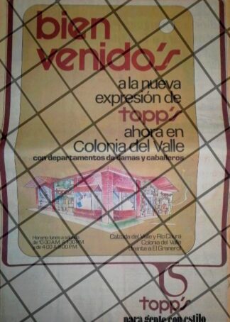 CARTEL PUBLICITARIO RETRO MONTERREY TIENDA BOUTIQUE TOPPS 84