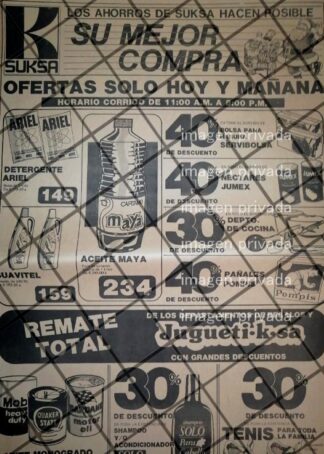 CARTEL PUBLICITARIO RETRO MONTERREY TIENDAS SUKSA. 1984