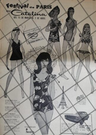 CARTEL PUBLICITARIO TRAJES DE BAÑO CATALINA 1969