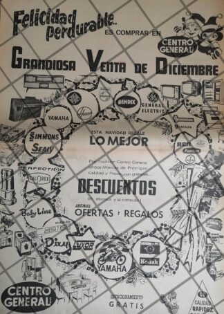 PUBLICIDAD RETRO. TIENDA CENTRO GENERAL S.A. 1969. PUEBLA