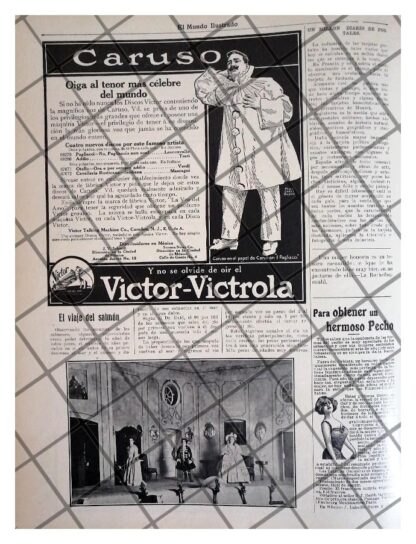 CARTEL ANTIGUO ENRICO CARUSO Y VICTOR VICTROLA 1911 Y MAS