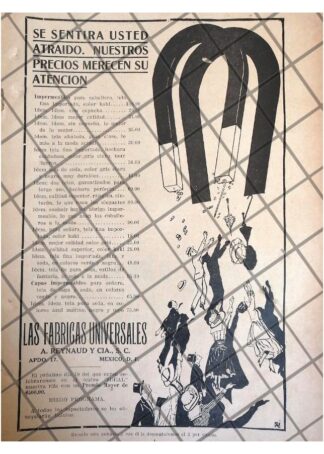 AFICHE ANTIGUO TIENDA LAS FABRICAS UNIVERSALES 1921 /12