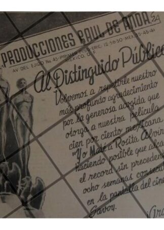 AFICHE RETRO PELICULA YO MATE A ROSITA ELVIRES 1947 UN EXITO