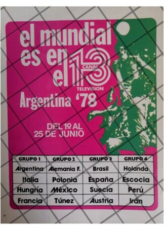 AFICHE RETRO IMEVISION CANAL 13. COPA MUNDIAL 1978