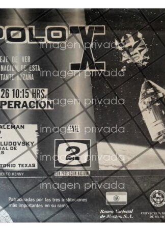 AFICHE RETRO TELEVISA. ALUNIZAJE DEL APOLO X 1969
