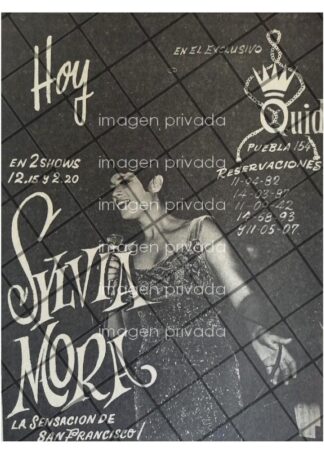 AFICHE ANTIGUO. CANTANTE SYLVIA MORA BAR QUID PUEBLA 69