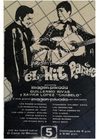 AFICHE RETRO TELEVISA PROGRAMA EL HIT PARADE. CHABELO 1969