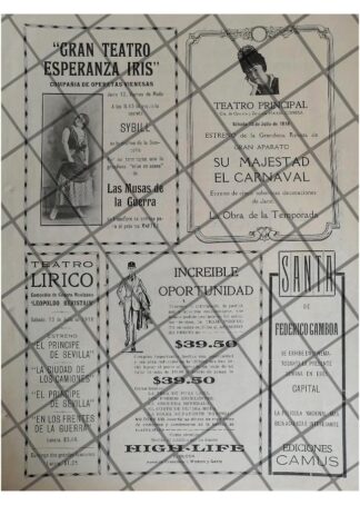CARTEL ANTIGUO. CARTELERA DE TEATRO Y CINE 1917