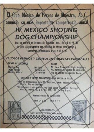AFICHE RETRO 4TA COMPETENCIA DE PERROS DE CAZA 80s