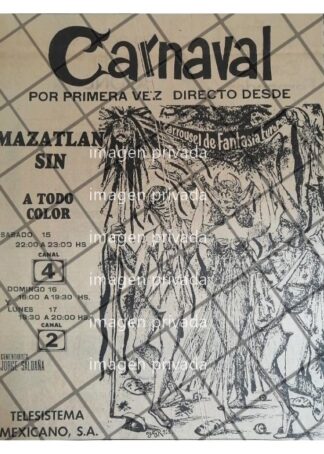 AFICHE RETRO DEL CARNAVAL DE MAZATLAN 1965 TELEVISA