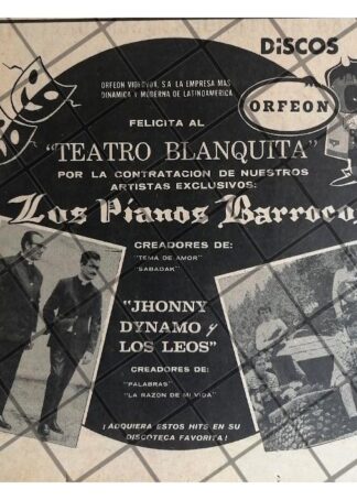 AFICHE RETRO TEATRO BLANQUITA Y LOS PIANOS BARROCOS 1969