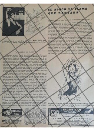 AFICHE ANTIGUO. MUERE LA BAILARINA CARMEN AMAYA 1963