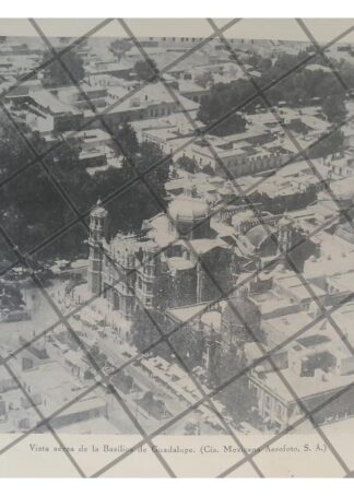 GRABADO ANTIGUO VISTA AEREA BASILICA DE GUADALUPE 1931