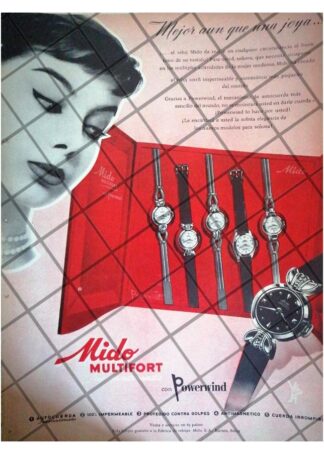 CARTEL PUBLICITARIO RETRO RELOJES MIDO MULTIFORT 1955