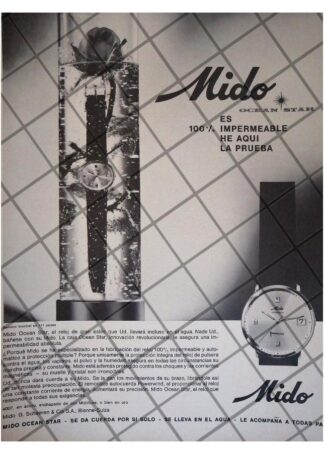 CARTEL PUBLICITARIO RETRO RELOJES MIDO OCEAN STAR 1964