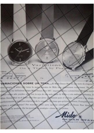 HOJA CARTEL RETRO RELOJES MIDO OCEAN STAR POWERWIND