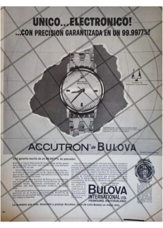CARTEL PUBLICITARIO RETRO RELOJES BULOVA ACCUTRON 1960