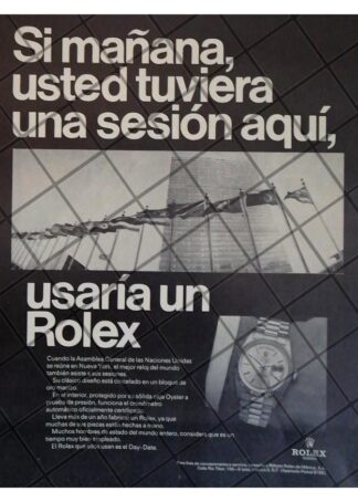 CARTEL PUBLICITARIO RETRO 1969 RELOJES ROLEX Y LA O.N.U