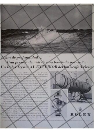 CARTEL RETRO RELOJES ROLEX Y EL BATISCAFO TRIESTE 1960