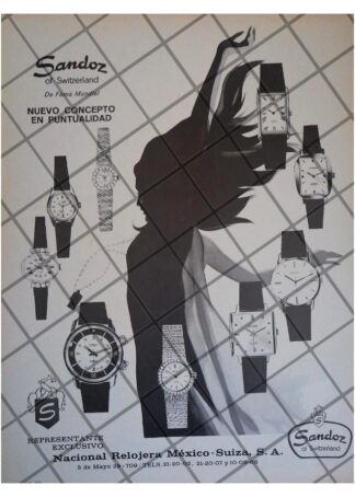 CARTEL PUBLICITARIO RETRO RELOJES SANDOZ 1968 MUY RARO