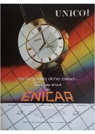 CARTEL PUBLICITARIO RETRO RELOJES ENICAR SHERPA STAR 1966