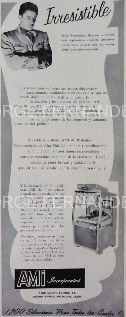 CARTEL ANTIGUO ORIGINAL DE SERIE COMPLETA 37 AFICHES ROCKOLAS AMI Y ARTISTAS FAMOSOS 1953-56 - Image 12