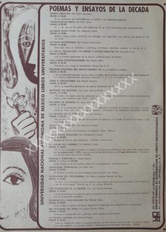 CARTEL ANTIGUO EDITORIAL UNAM LIBRERIA UNIVERSITARIA 1970