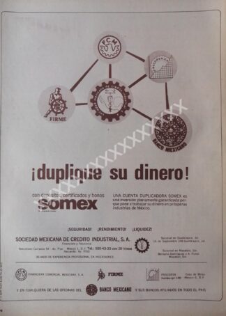 CARTEL ANTIGUO ORIGINAL DEL BANCO SOMEX 1971 /137