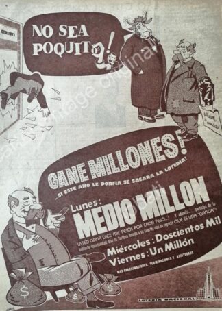 CARTEL ANTIGUO ORIGINAL DE LA LOTERIA NACIONAL 1955 / 68