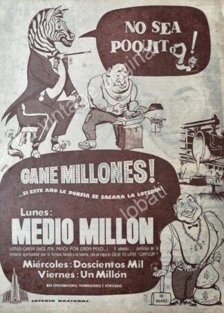 CARTEL ANTIGUO ORIGINAL DE LA LOTERIA NACIONAL 1955 / 66