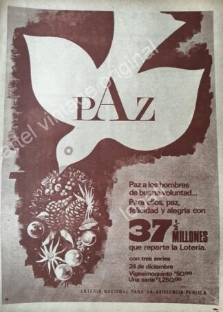 CARTEL ANTIGUO ORIGINAL DE LA LOTERIA NACIONAL. DIC 1968 / REFERENCIA A TLETELOLCO??