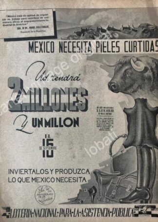 CARTEL ANTIGUO ORIGINAL DE PUBLICIDAD PATRIOTA LOTERIA NACIONAL 1942 MEXICO EN GUERRA /146