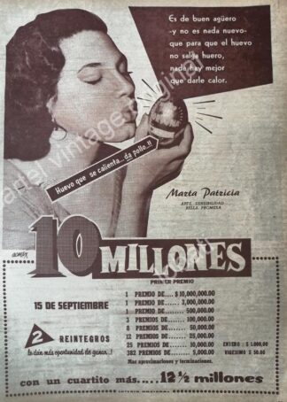 CARTEL ANTIGUO ORIGINAL DE MARTA PATRICIA ROSADO CHOZA EN LOTERIA NACIONAL 1957 FEP