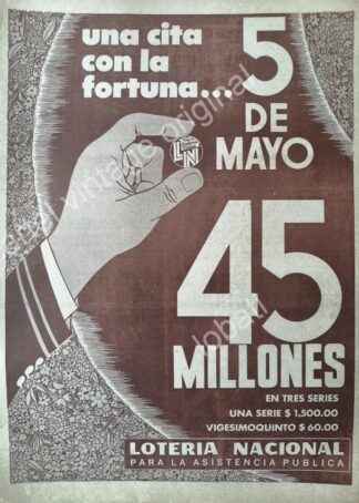 CARTEL ANTIGUO ORIGINAL DE LA LOTERIA NACIONAL 1960s /43