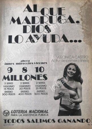 CARTEL ANTIGUO ORIGINAL DE VERONICA CASTRO EN LOTERIA NACIONAL 1977 /38 FEP